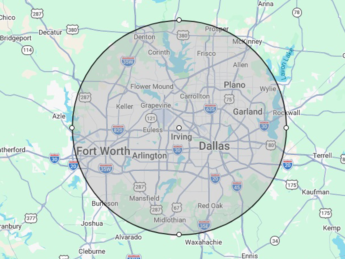 Flat Rate Plumbing Company service area &mdash; Grand Prairie, Arlington, Cedar Hill, and Mansfield, Texas